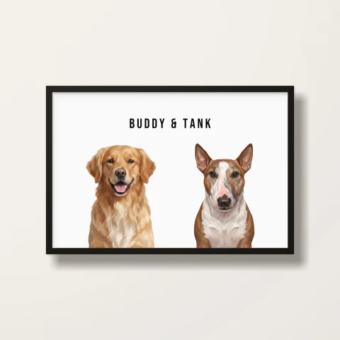 Custom Pet Portrait Print - 2 Pets · Black frame product photo